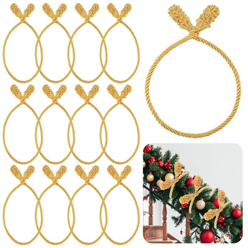 Celltestria 12 قطعة من علاقات إكليل عيد الميلاد من سيلتيستريا مقاس 50.8 سم، قابلة لإعادة الاستخدام ومرنة، إكليل عيد الميلاد، إكليل تويست من أجل درابزين درابزين الدرج، شجرة تزيين المنزل في العطلات، تغليف الحرف اليدوية (ذهبي) - Image 1